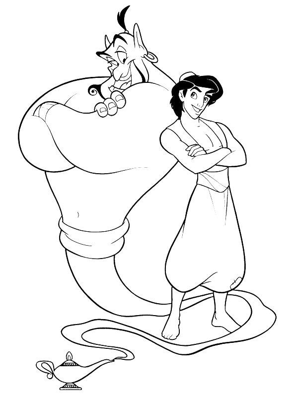 Ausmalbild Aladdin und Dschinni  