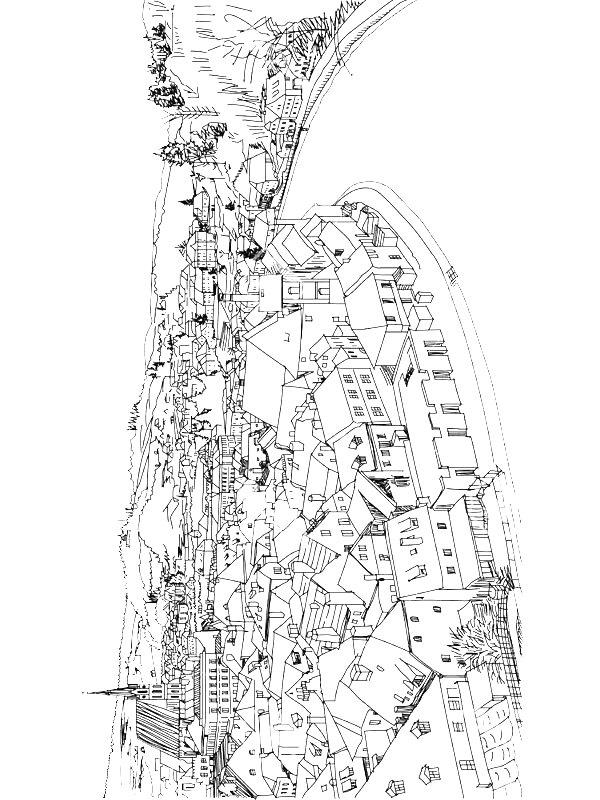 Ausmalbild Alte Stadtansicht von Cesky Krumlov  