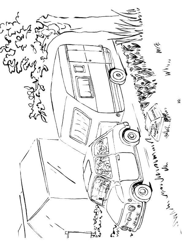 Ausmalbild Auto und Wohnwagen  