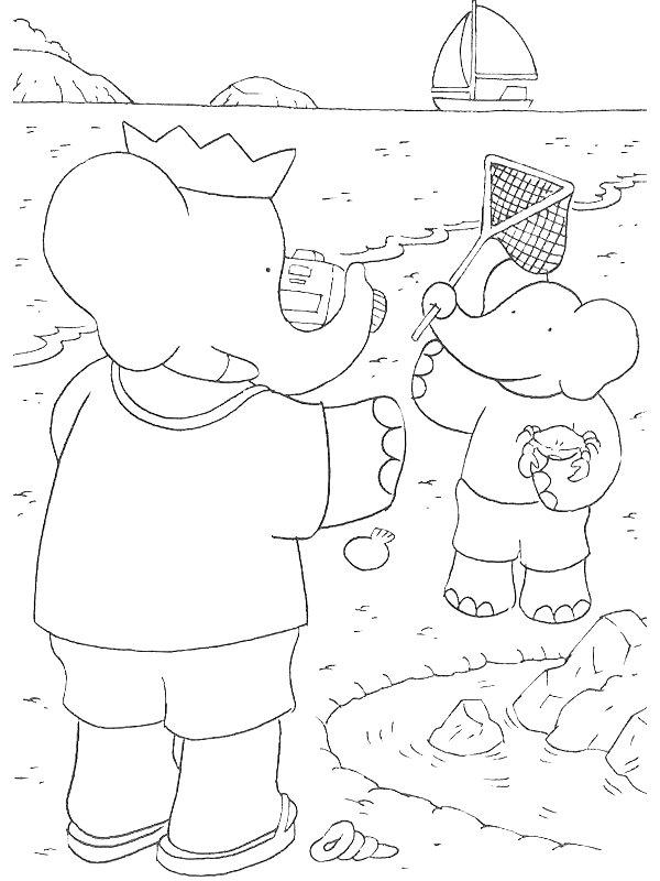 Ausmalbild Babar spielt mit Pom  
