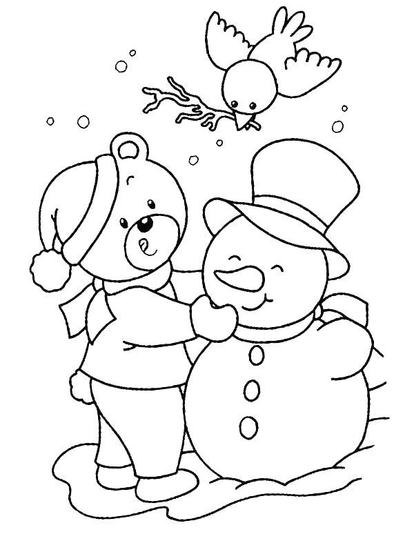 Ausmalbild Bär baut Schneemann  