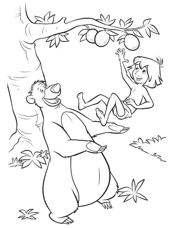 Ausmalbild Balou und Mogli spielen  