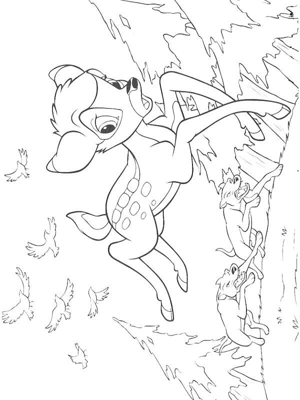 Ausmalbild Bambi auf der Flucht  