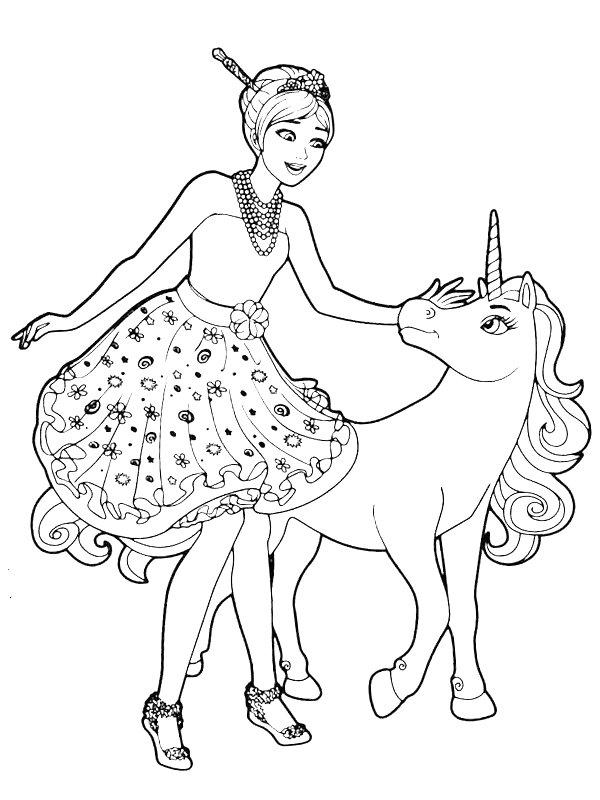 Ausmalbild Barbie mit Einhorn  