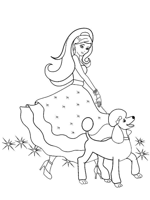 Ausmalbild Barbie mit Pudel  