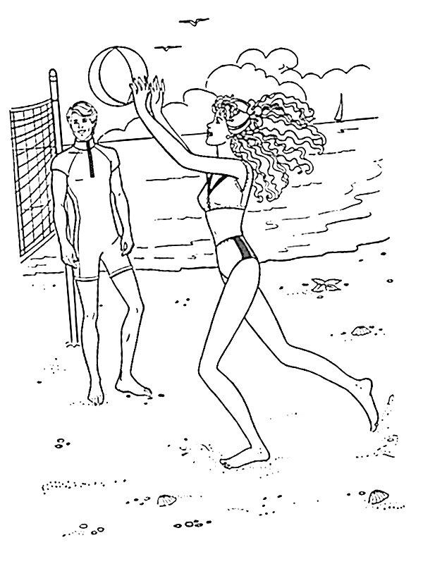 Ausmalbild Barbie und Ken am Strand  