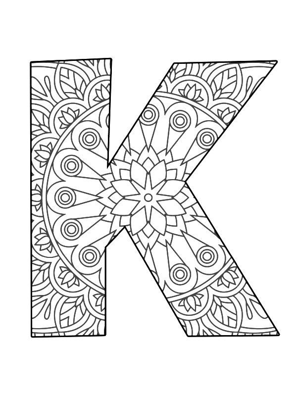 Ausmalbild Buchstabe K Mandala  