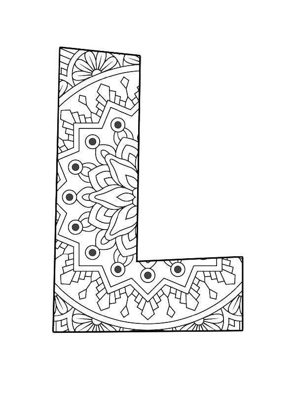 Ausmalbild Buchstabe L Mandala  
