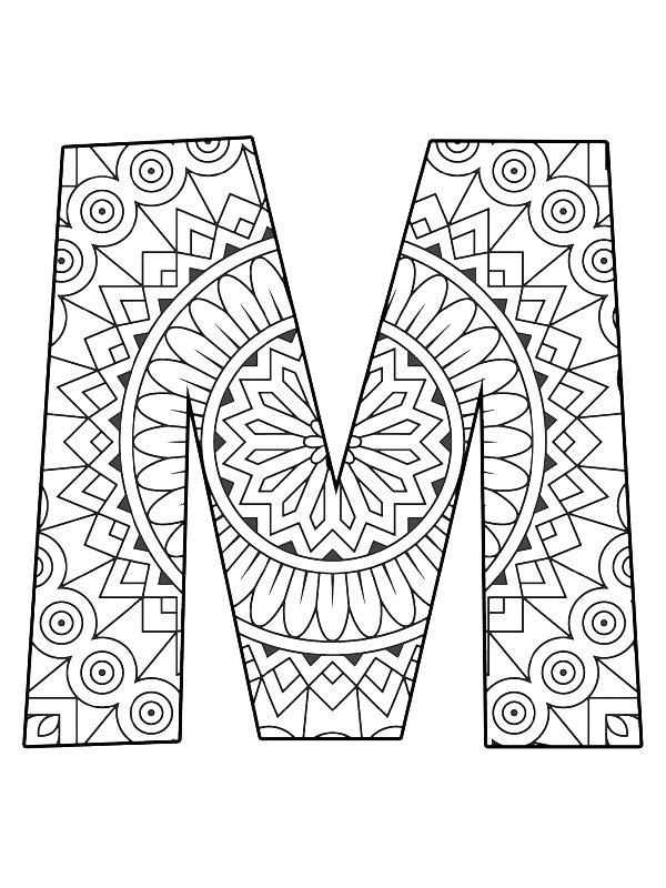 Ausmalbild Buchstabe M Mandala  