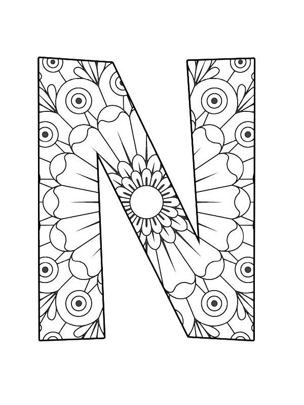 Ausmalbild Buchstabe N Mandala  