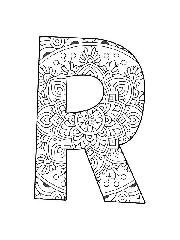 Ausmalbild Buchstabe R Mandala  