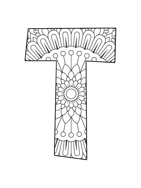 Ausmalbild Buchstabe T Mandala  