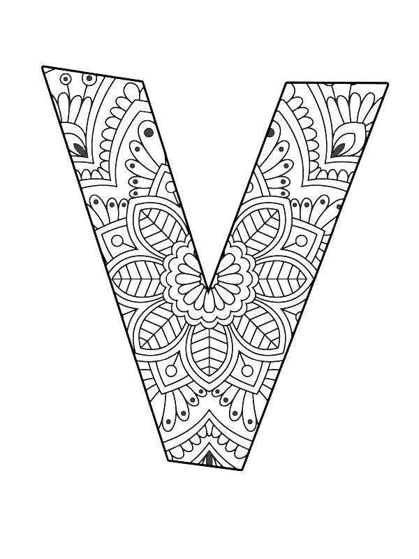 Ausmalbild Buchstabe V Mandala  