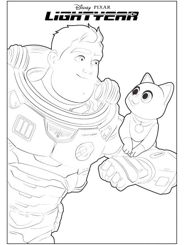 Ausmalbild Buzz Lightyear und Sox  