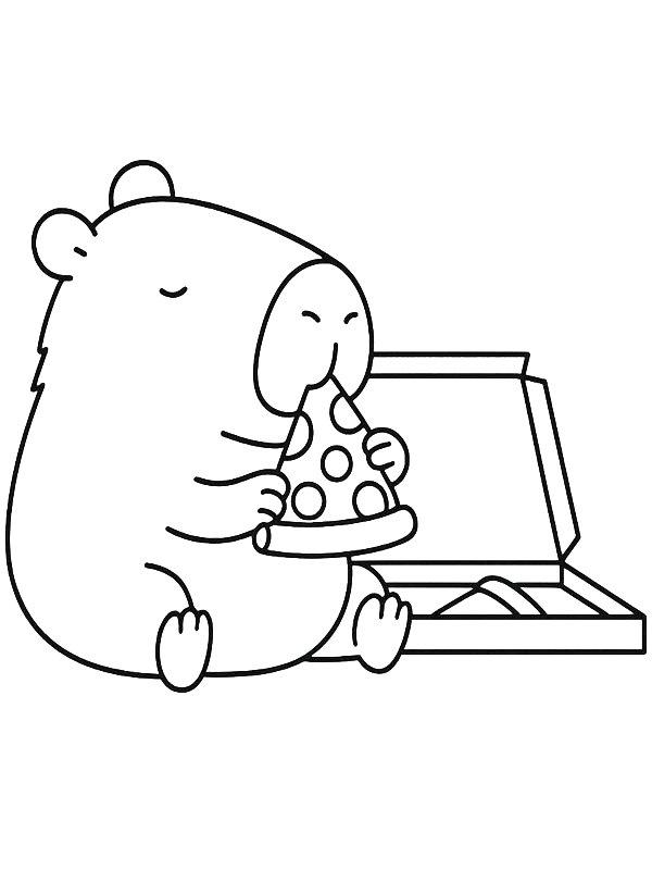 Ausmalbild Capibara isst Pizza  