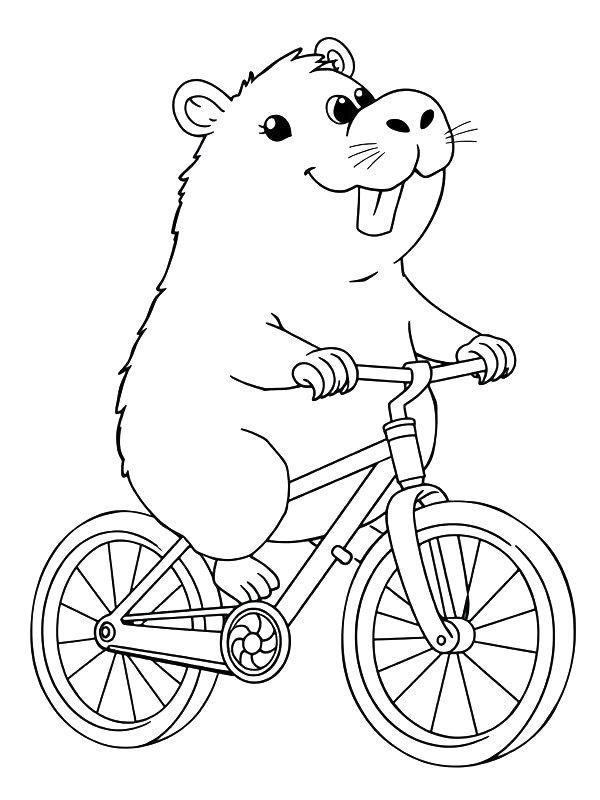 Ausmalbild Capybara auf dem Fahrrad  