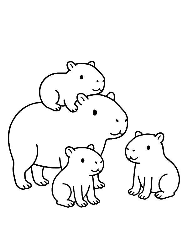 Ausmalbild Capybara-Familie  