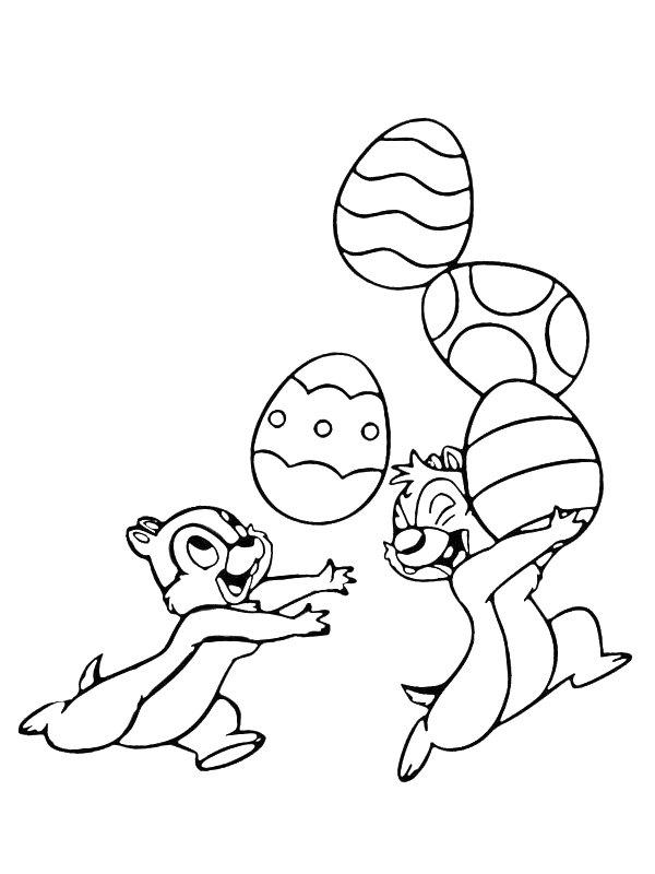 Ausmalbild Chip und Dale mit Ostereiern  