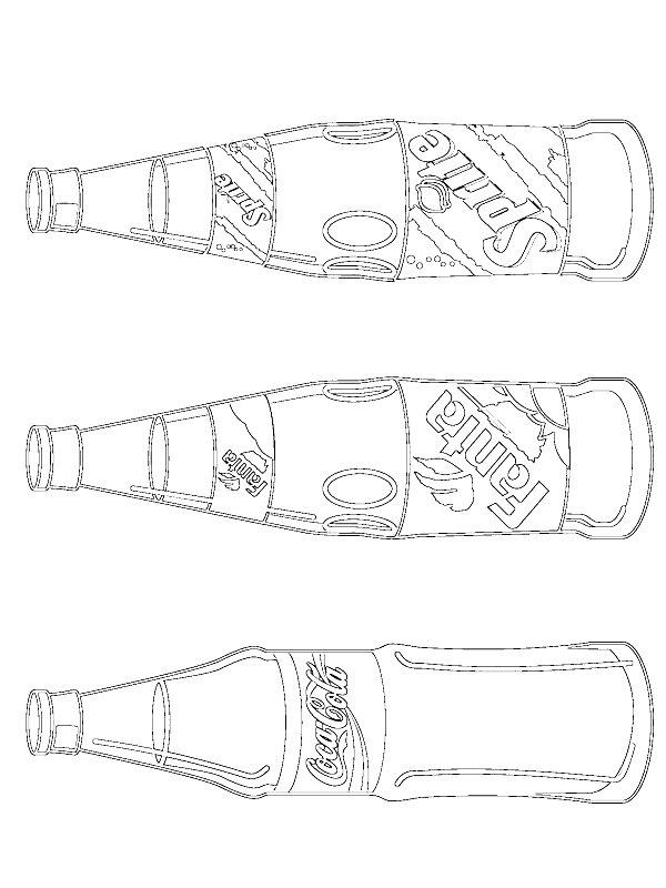 Ausmalbild Cola, Fanta und Sprite Flaschen  