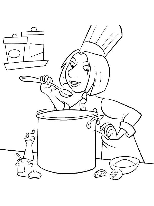 Ausmalbild Colette probiert Linguinis Suppe  