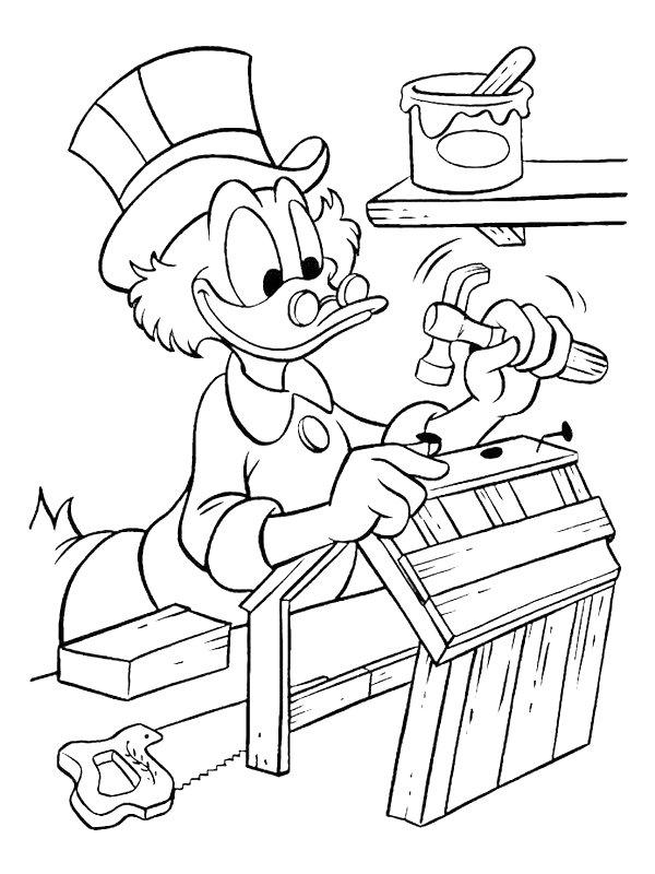 Ausmalbild Dagobert Duck am tischlern  