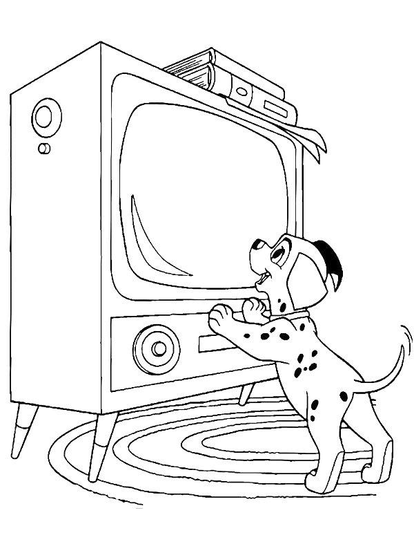 Ausmalbild Dalmatiner schaut Fernsehen  
