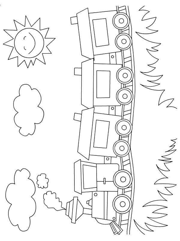 Ausmalbild Dampflok mit Waggons  