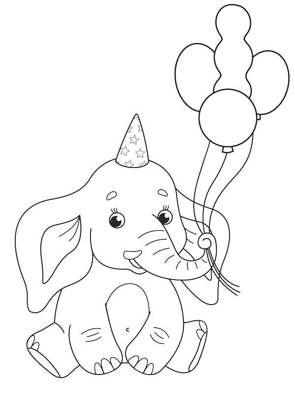 Ausmalbild Der Elefant hat Geburtstag  