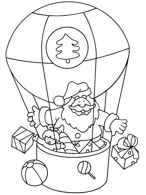 Ausmalbild Der Weihachtsmann in einem Ballon  