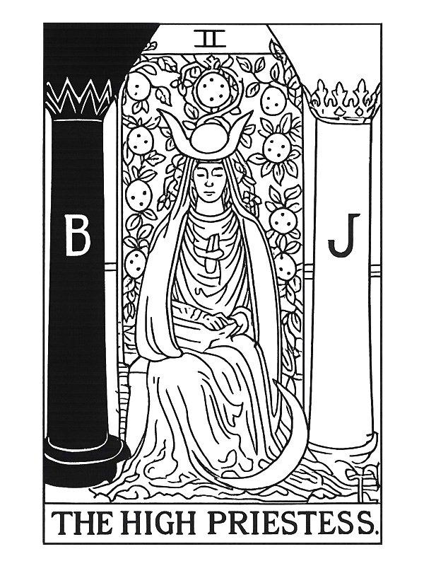Ausmalbild Die Hohepriesterin Tarotkarte  