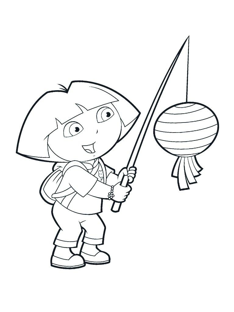 Ausmalbild Dora mit Laterne  
