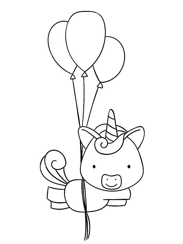 Ausmalbild Einhorn mit Luftballons  