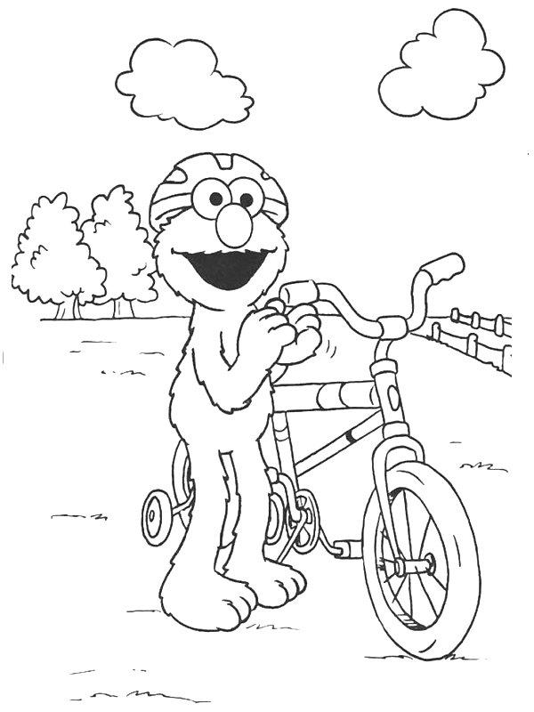 Ausmalbild Elmo auf dem Fahrrad  