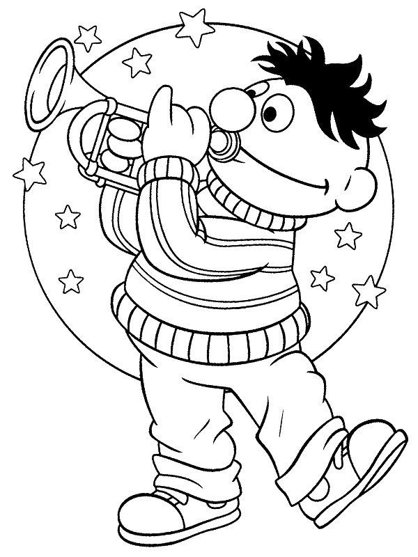 Ausmalbild Ernie spielt Trompete  