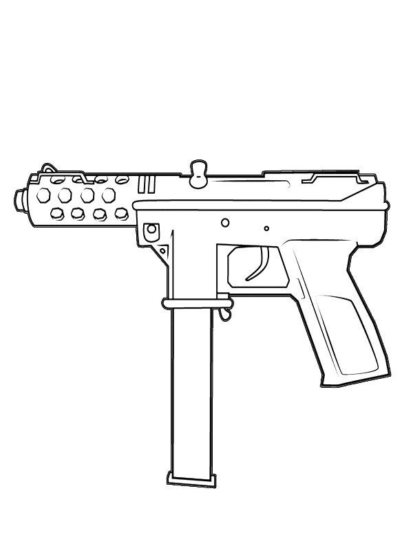 Ausmalbild Faustfeuerwaffe TEC-9  
