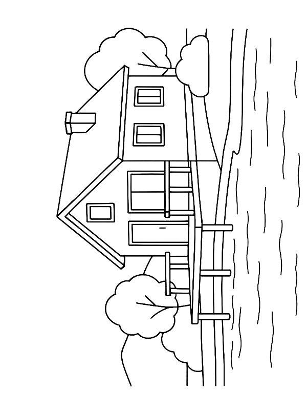 Ausmalbild Ferienhaus am Wasser  
