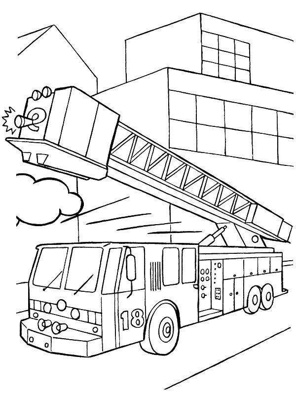 Ausmalbild Feuerwehr-Leiterfahrzeug  