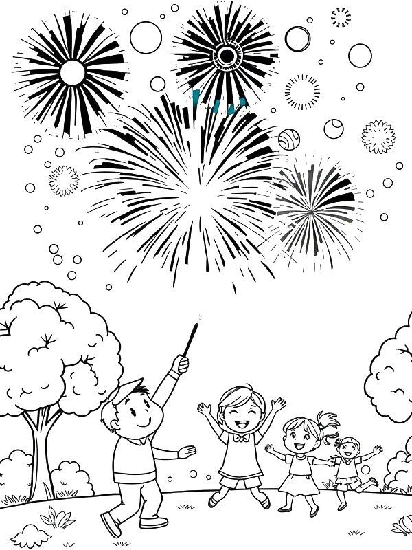Ausmalbild Feuerwerk anzünden  
