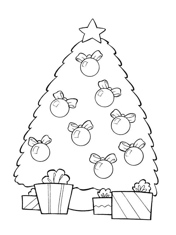 Ausmalbild Gechmückter Weihnachtsbaum  
