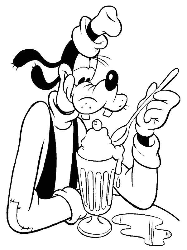 Ausmalbild Goofy isst Eis  