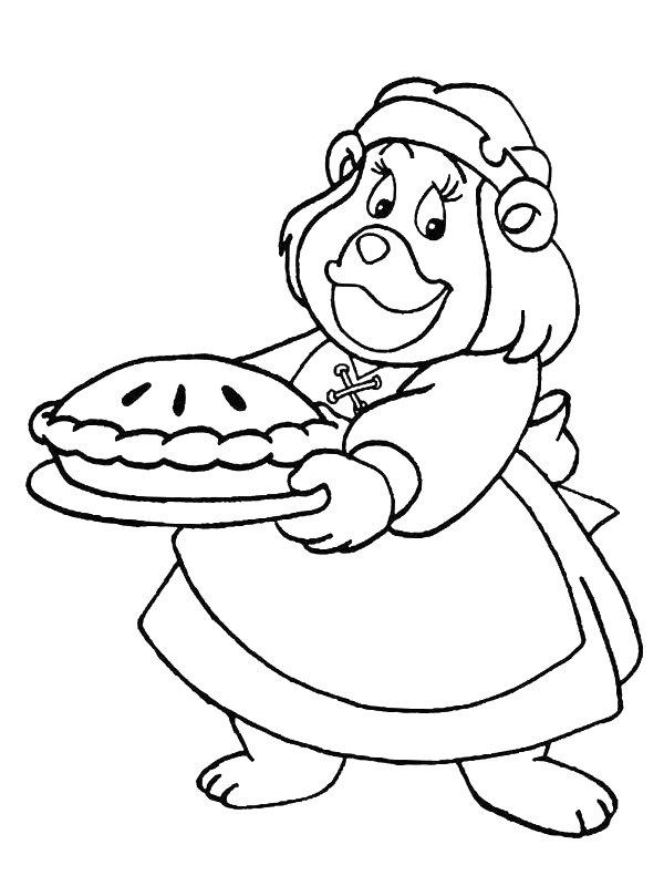 Ausmalbild Grammi Gummi mit Kuchen  