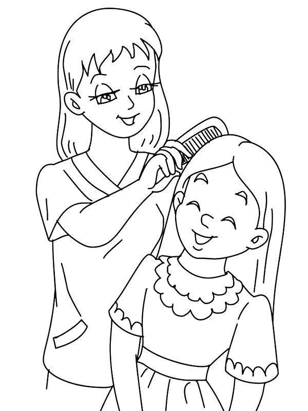 Ausmalbild Haare kämmen  