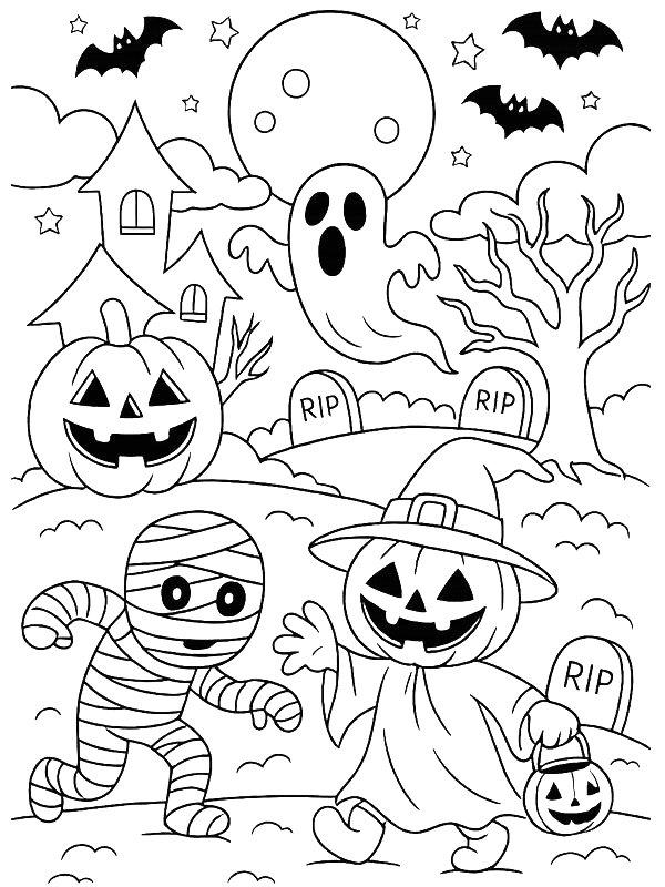 Ausmalbild Halloween gruselig  