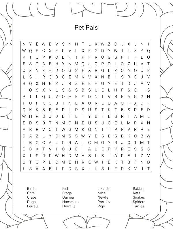 Ausmalbild Haustiere Wordfinder  