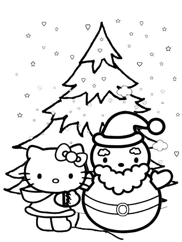 Ausmalbild Hello Kitty im Schnee  