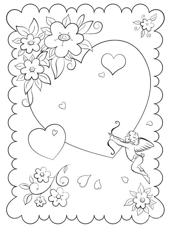 Ausmalbild Herzen und Blumen  
