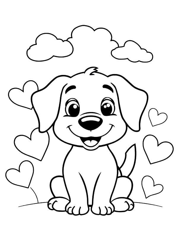 Ausmalbild Hund mit Herzen  