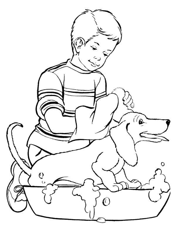Ausmalbild Hund waschen  