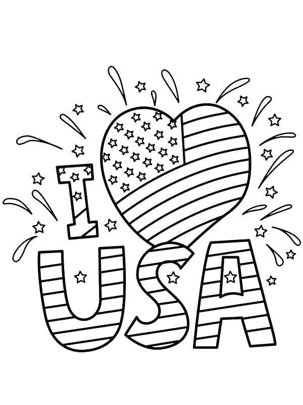 Ausmalbild I love USA  