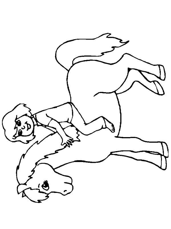 Ausmalbild junges Mädchen reitet auf Pferd  
